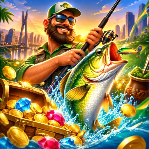 Rodada bônus do Big Bass Bonanza com o pescador coletando peixes com valor em dinheiro
